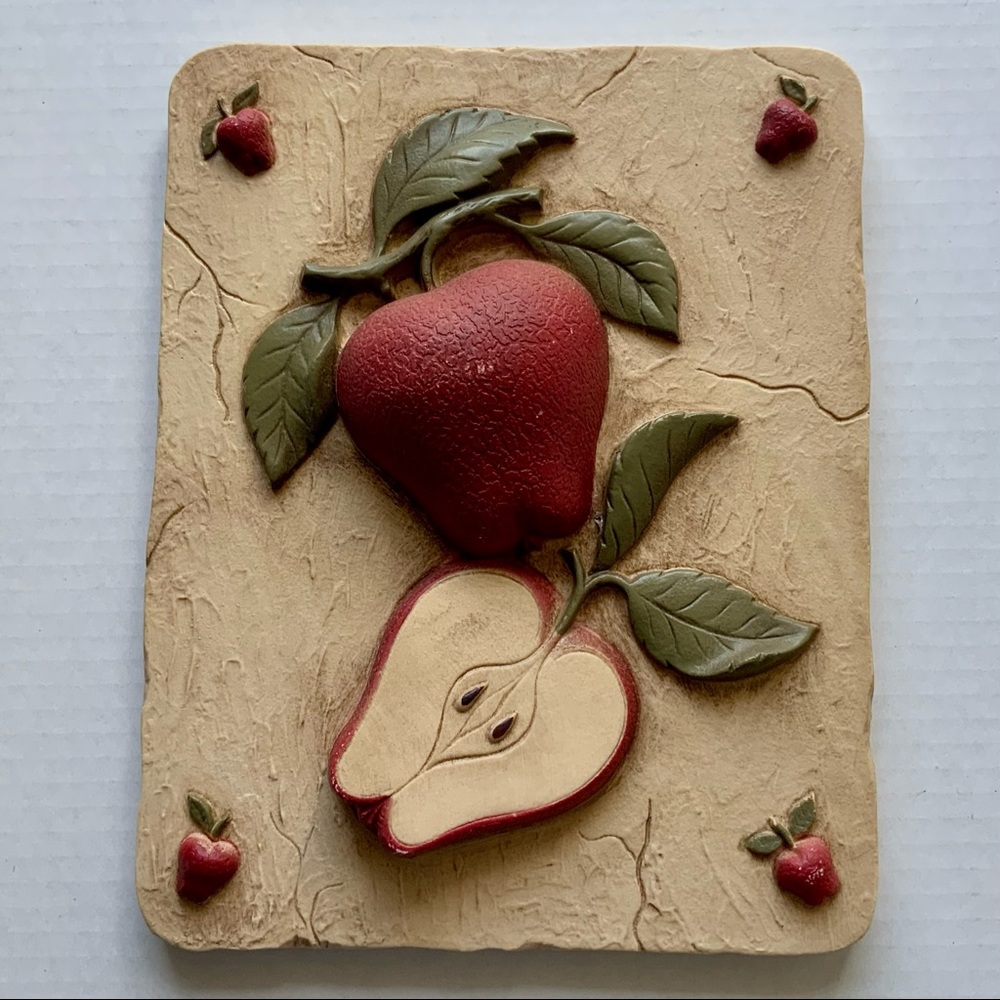 Vintage Home Interior Wall Plaque Red Apples Cottage Farmhouse Kitchen
